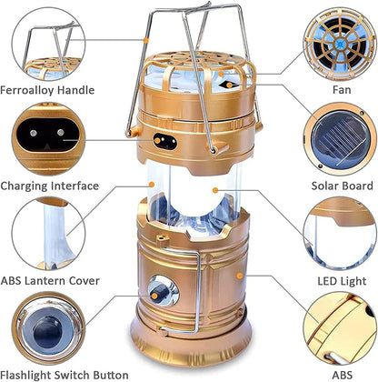 Lanterne Solaire Multifonction avec Ventilateur & Powerbank - Rechargeable Solaire , USB et à Piles